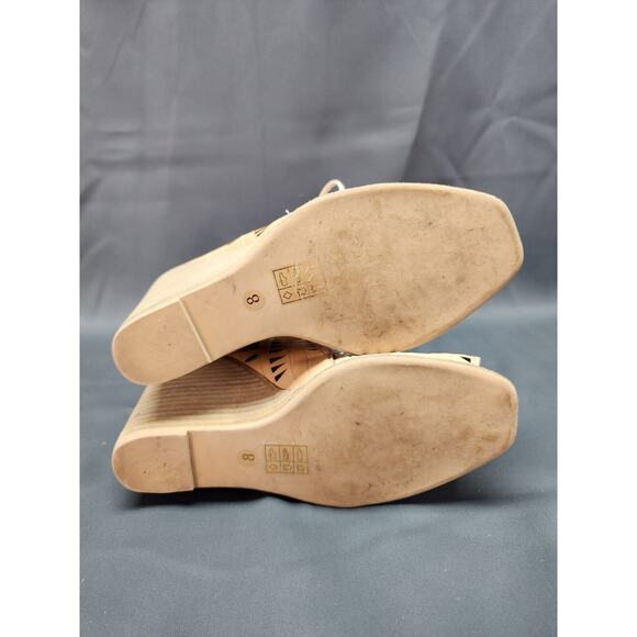 Jeffrey Campbell Rodillo Cutout Hi Wedge Peep Sandals Nude Size 8 Boho - Picture 6 of 7